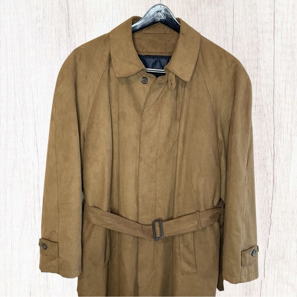 VTG BILL BLASS Men’s Faux Belted Suede Trench Coat Zip-In Quilted Lining, 42L - Picture 3 of 16